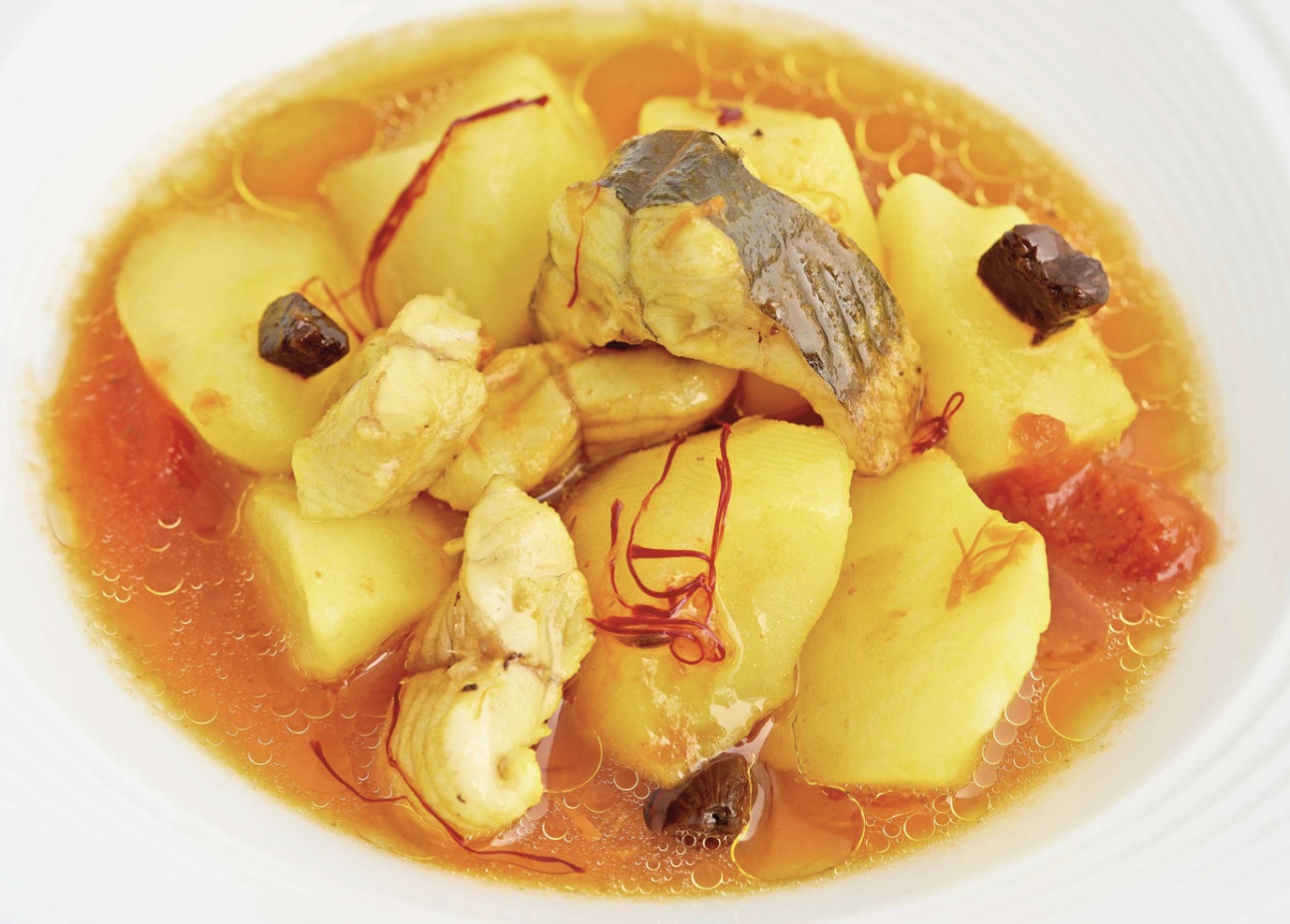 Ajo Pescador con DOP Azafrn de La Mancha.